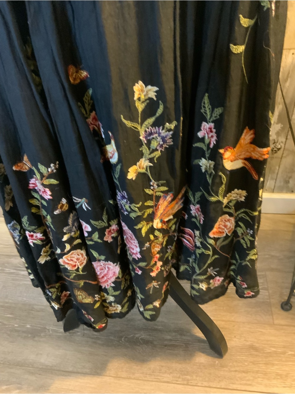 Sundance Black Maxi Skirt with Multicolor Floral & Bird Embroidery - Picture 4 of 5